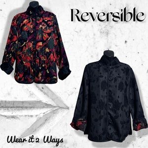 Vintage Velvet&Silk Floral Embroidered 2 Way Jacket,Bright Multicolored & Black